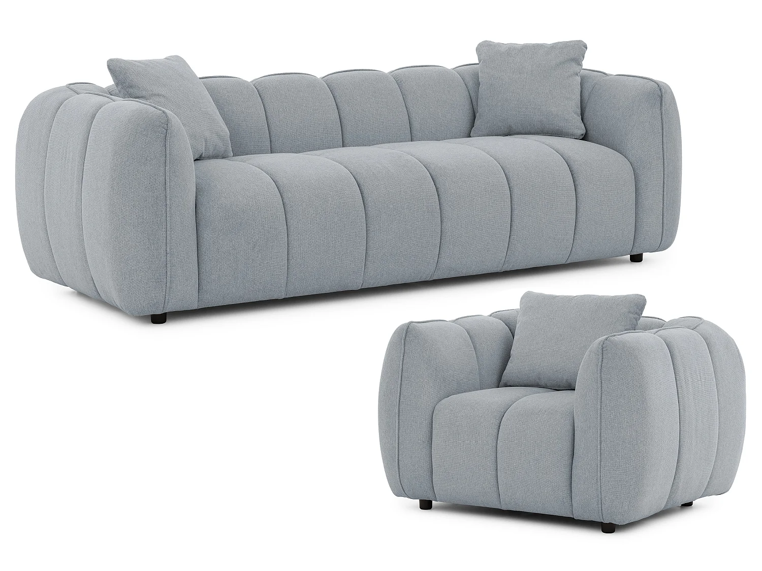 Ensemble de canapés 3+1 (3 places et fauteuil) en tissu structuré doux, au design moderne et à l’aspect matelassé NUBIRA
