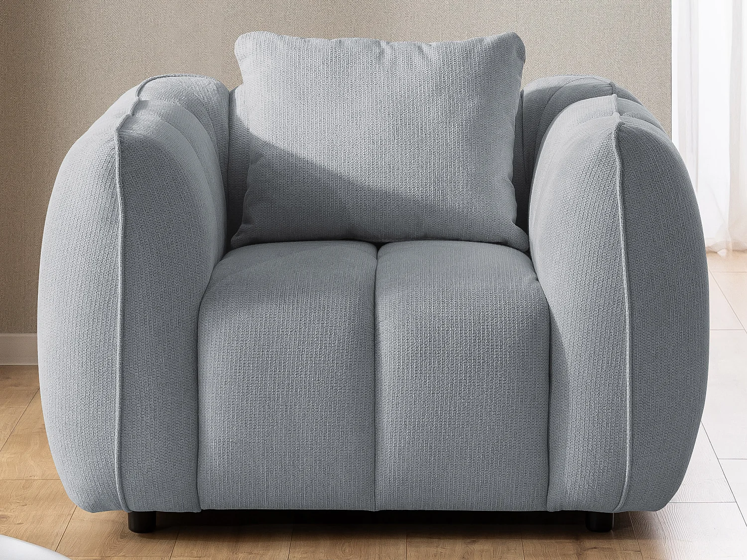 Fauteuil confortable au design moderne, avec un revêtement en tissu texturé doux et un capitonnage profond en style bubble - NUBIRA
