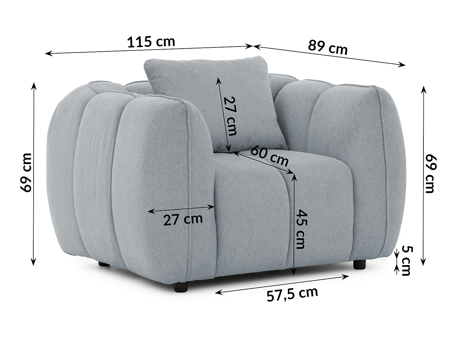 Fauteuil confortable au design moderne, avec un revêtement en tissu texturé doux et un capitonnage profond en style bubble - NUBIRA