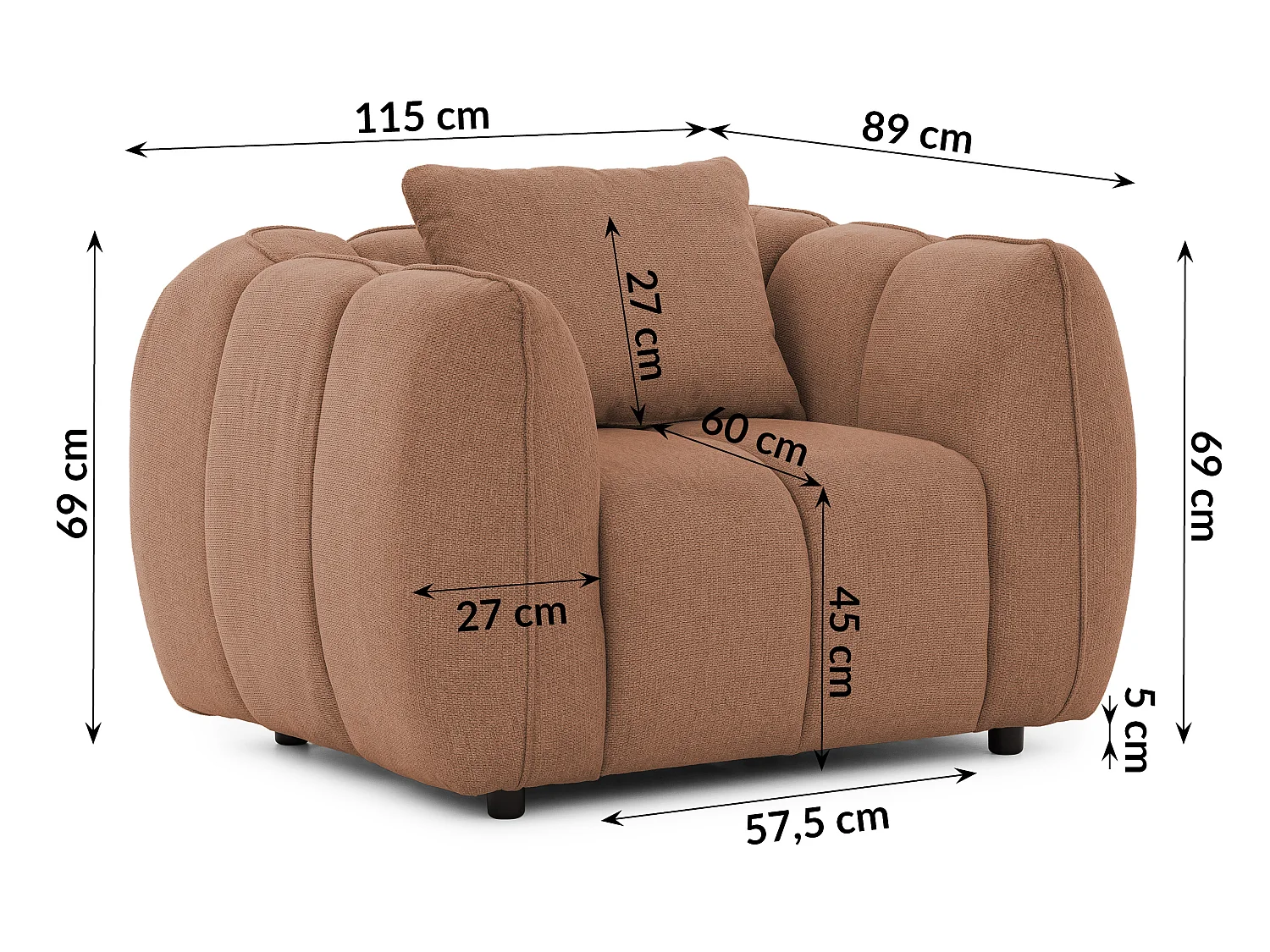 Fauteuil confortable au design moderne, avec un revêtement en tissu texturé doux et un capitonnage profond en style bubble - NUBIRA