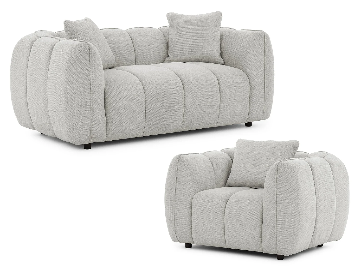 Ensemble de canapés 2+1 (2 places et fauteuil) en tissu structuré doux, au design moderne et à l’aspect matelassé NUBIRA