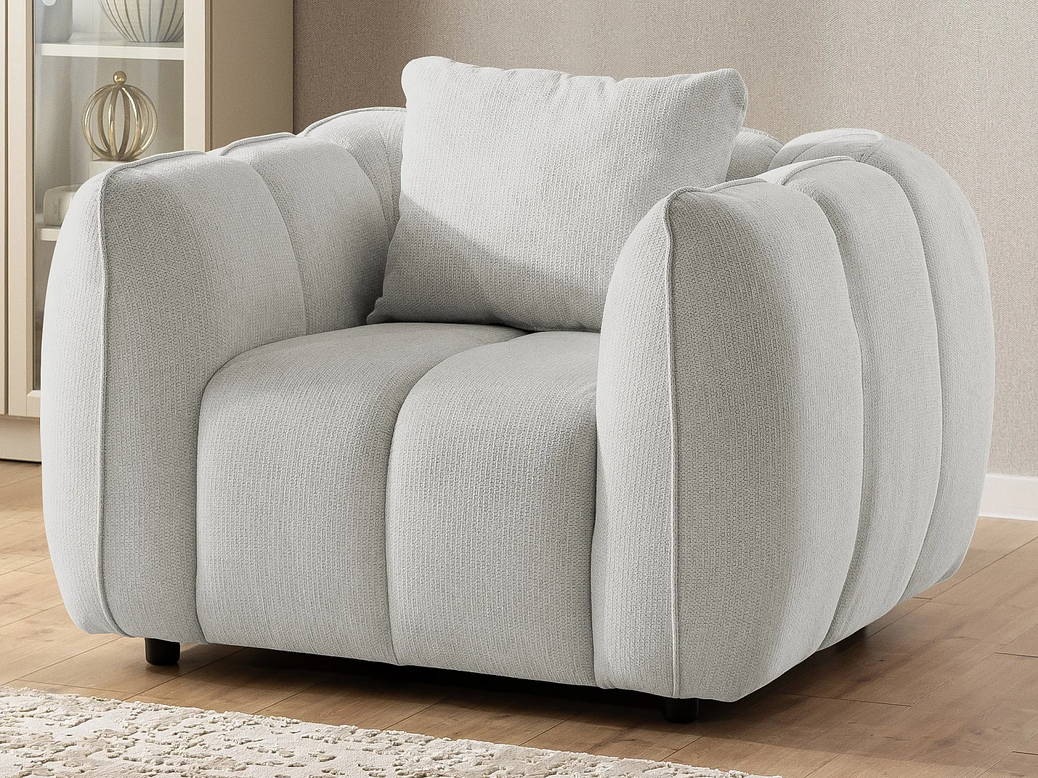 Ensemble de canapés 3+2+1 (3 places, 2 places et fauteuil) en tissu structuré doux, au design moderne et à l’aspect matelassé NUBIRA