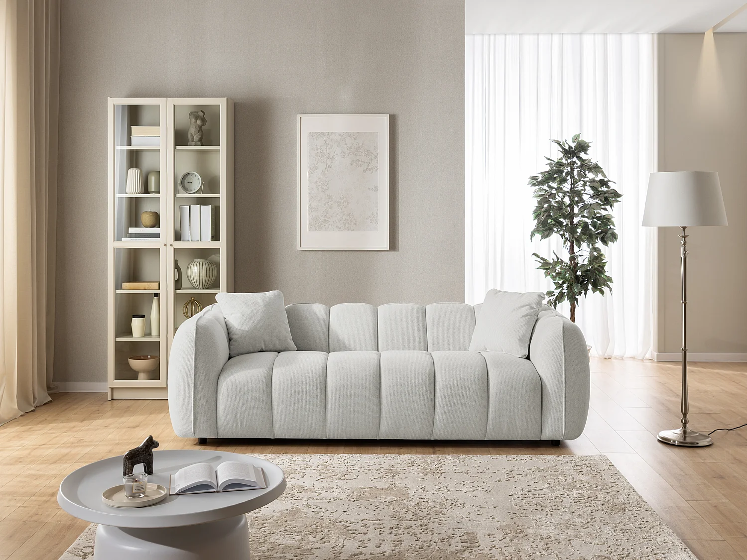 Ensemble de canapés 3+2+1 (3 places, 2 places et fauteuil) en tissu structuré doux, au design moderne et à l’aspect matelassé NUBIRA