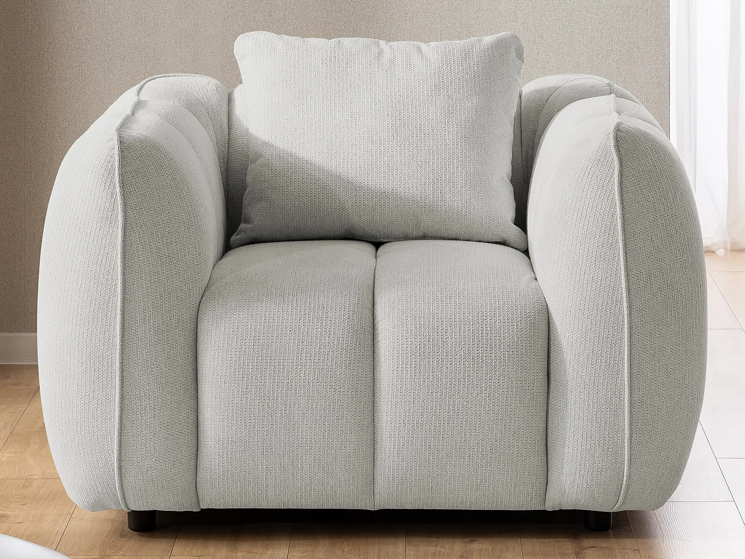 Fauteuil confortable au design moderne, avec un revêtement en tissu texturé doux et un capitonnage profond en style bubble - NUBIRA
