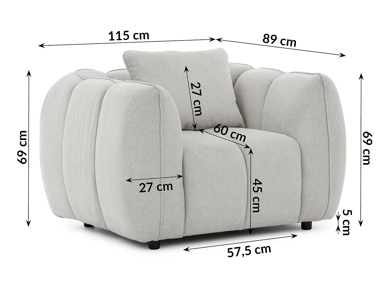 Fauteuil confortable au design moderne, avec un revêtement en tissu texturé doux et un capitonnage profond en style bubble - NUBIRA