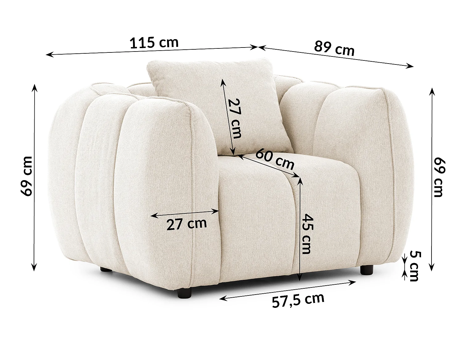 Fauteuil confortable au design moderne, avec un revêtement en tissu texturé doux et un capitonnage profond en style bubble - NUBIRA