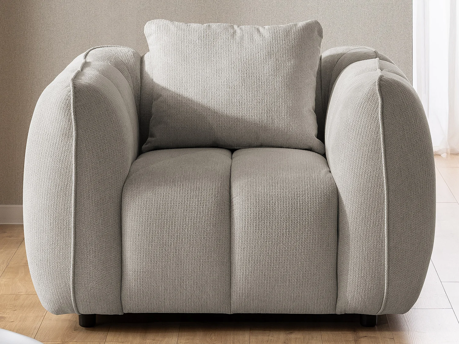 Fauteuil confortable au design moderne, avec un revêtement en tissu texturé doux et un capitonnage profond en style bubble - NUBIRA