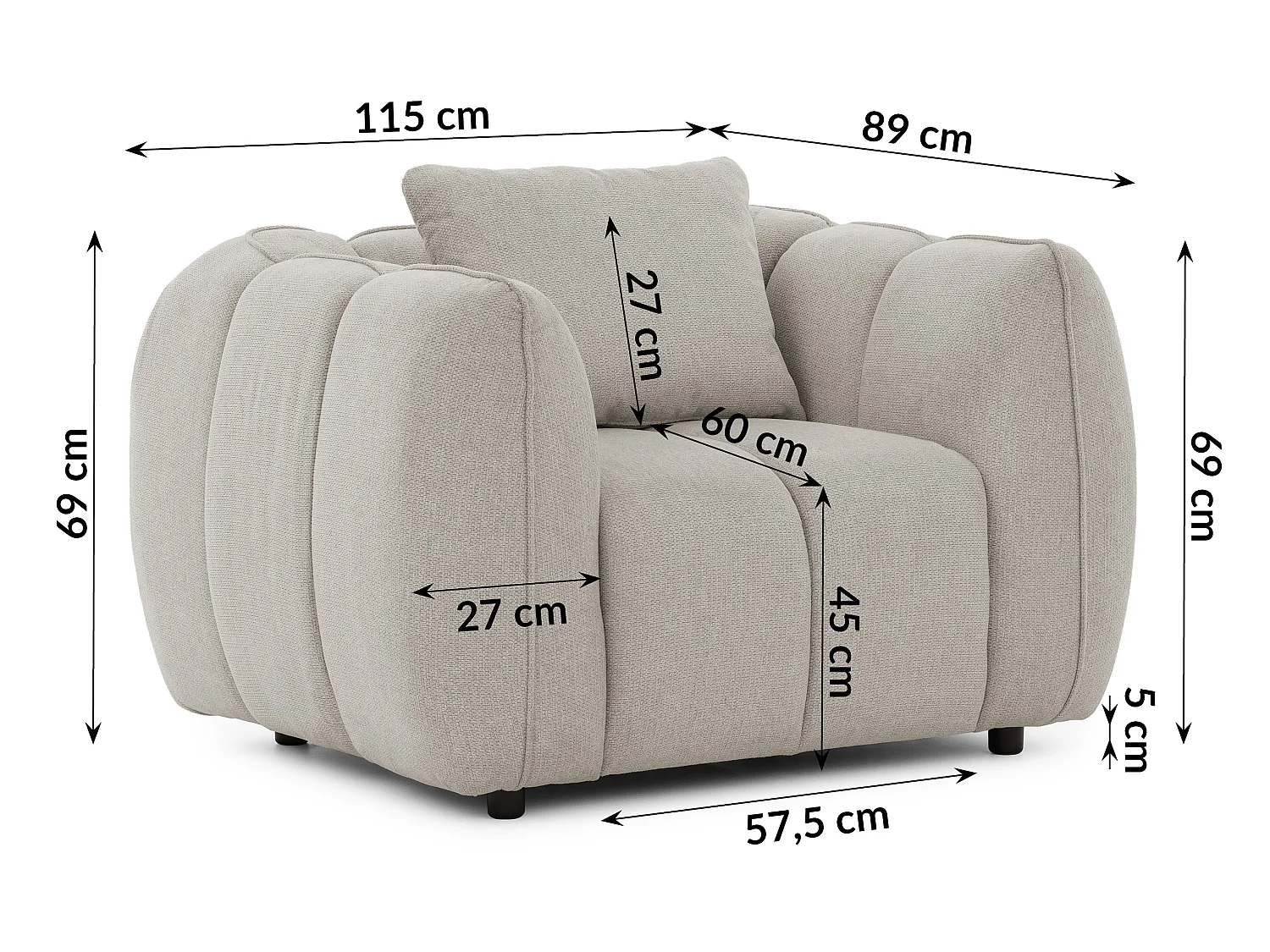 Fauteuil confortable au design moderne, avec un revêtement en tissu texturé doux et un capitonnage profond en style bubble - NUBIRA