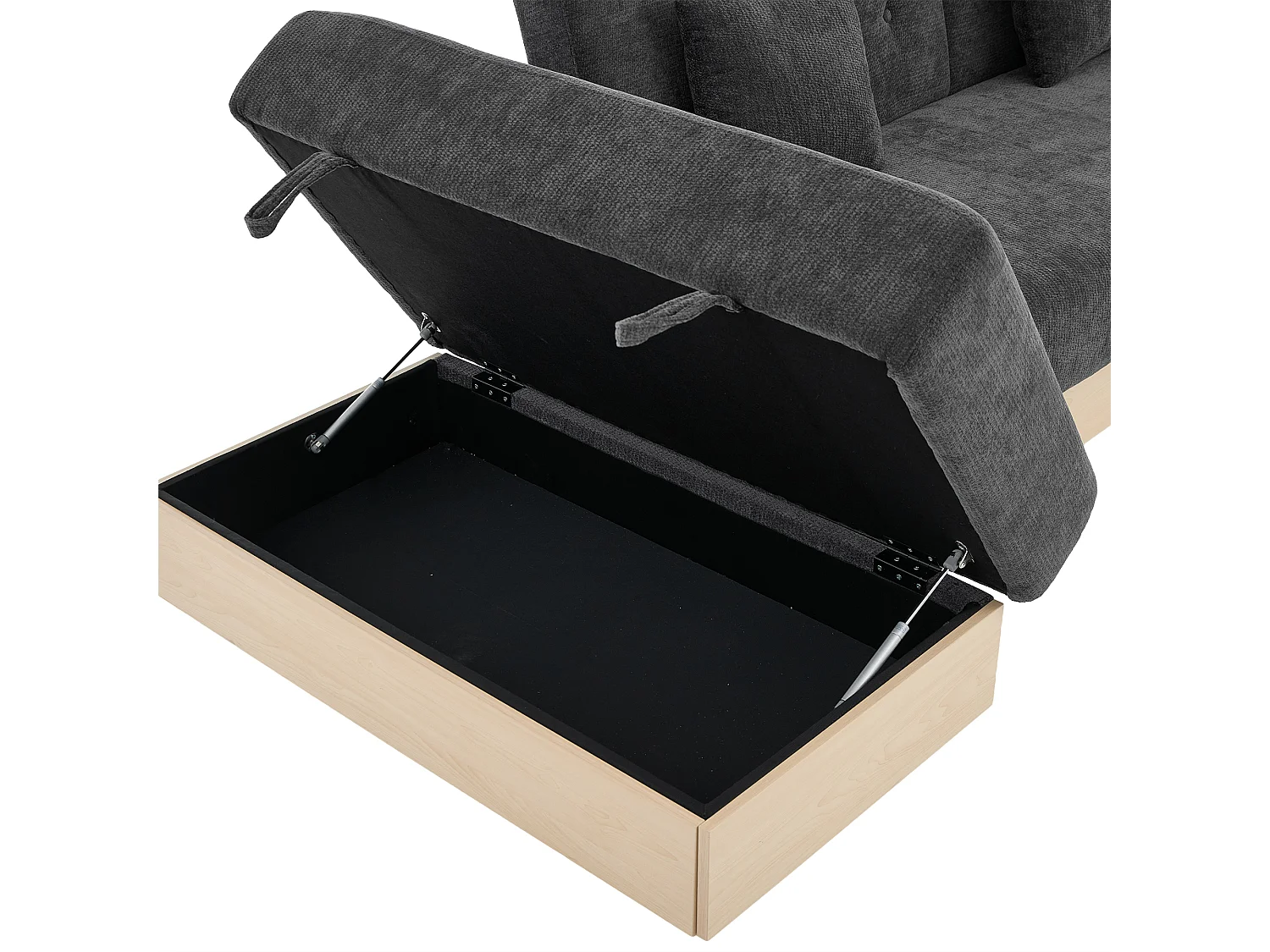 Canapé moderne 3 places - Dossier réglable en 3 positions - Pouf de rangement - 2 tiroirs et porte-gobelet - Tissu chenille - Gris