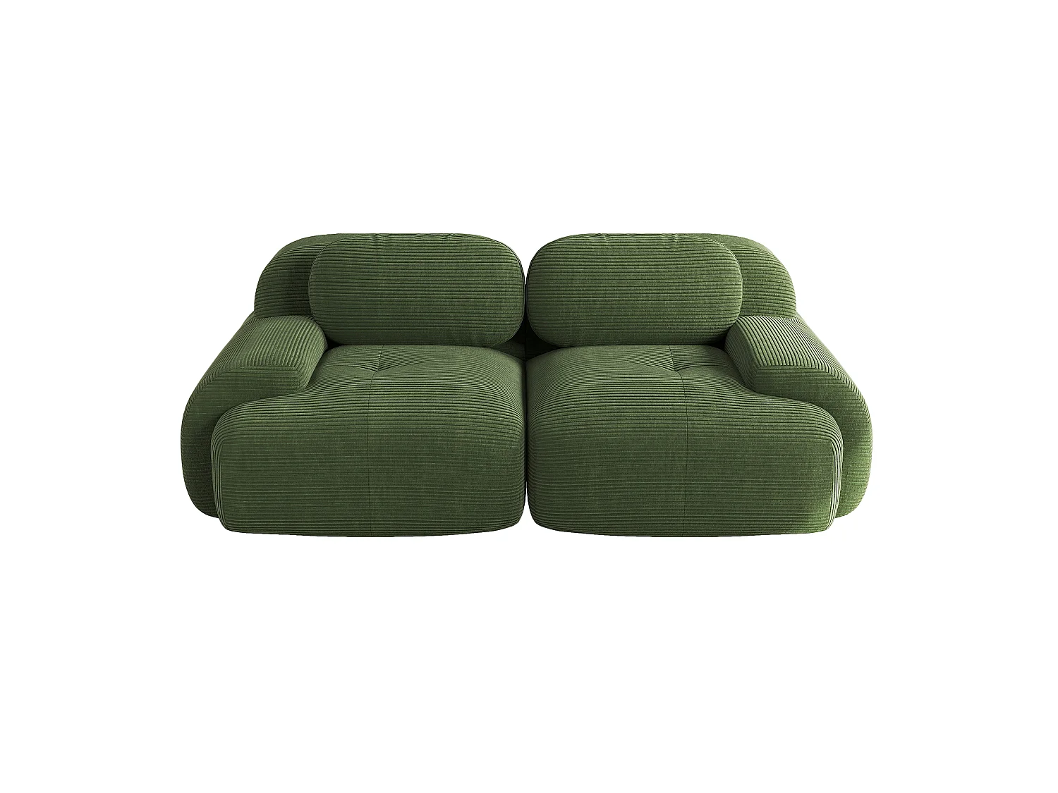 Canapé deux places sans cadre - Modulaire et combinable - Tissu très élastique - Velours côtelé - Vert