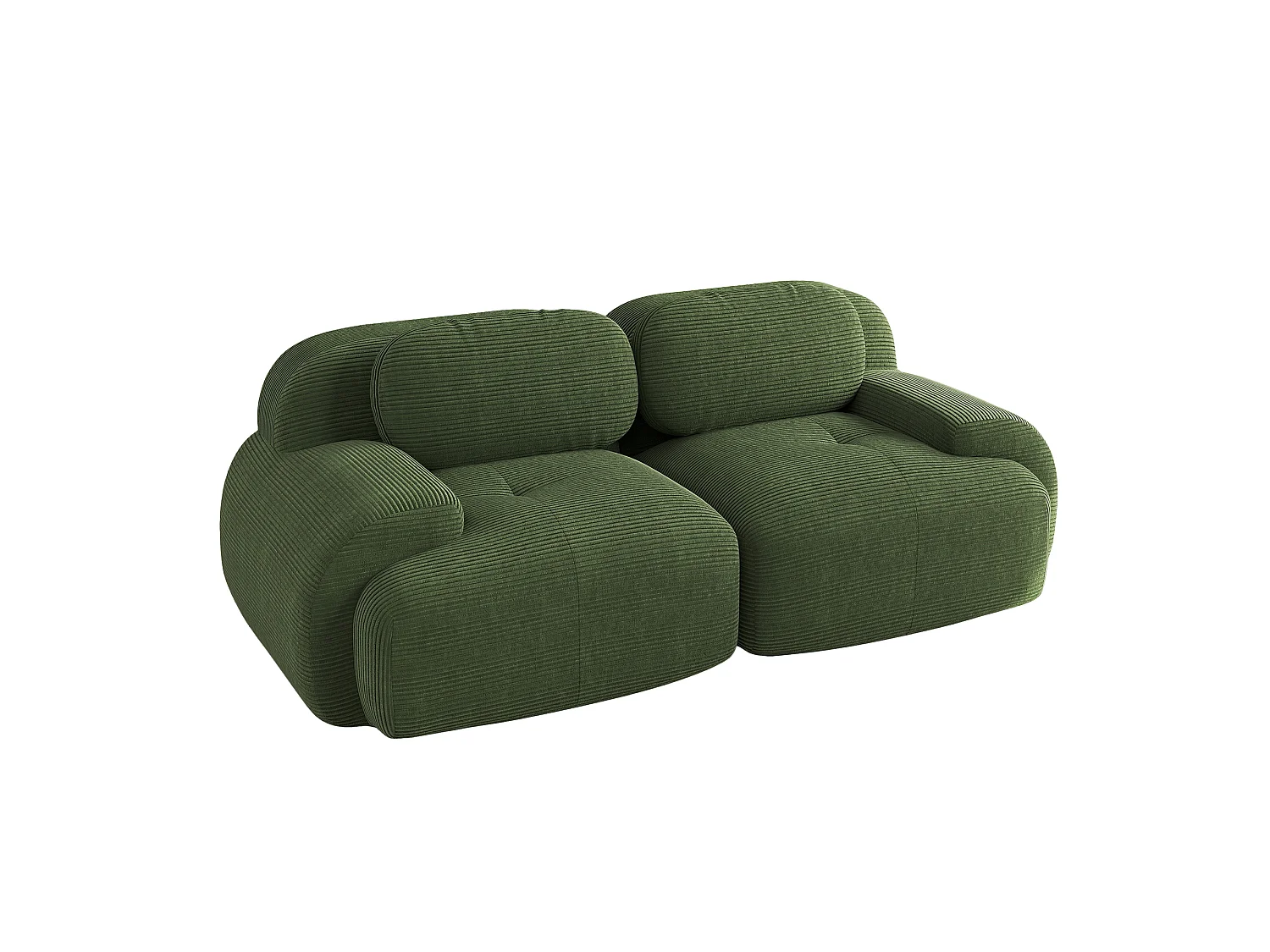 Canapé deux places sans cadre - Modulaire et combinable - Tissu très élastique - Velours côtelé - Vert