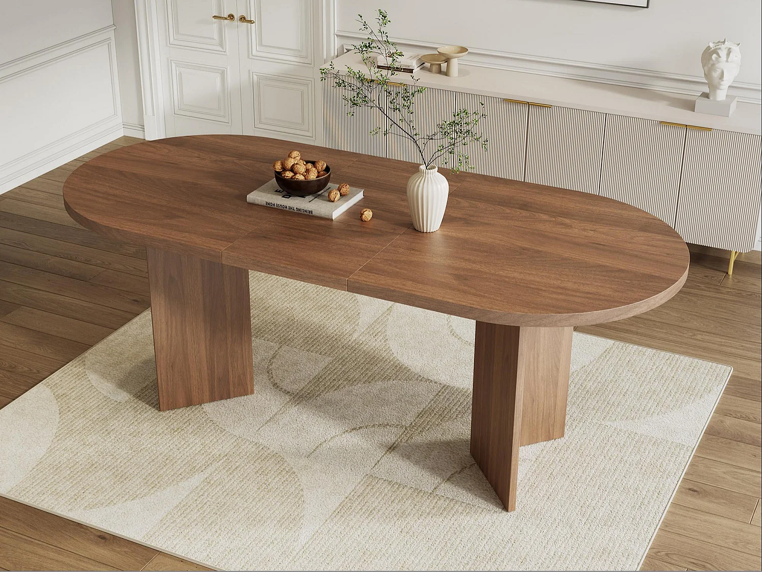 Table à manger 200 x 90 x 75 cm - Idéale pour 6 à 8 personnes - Coins arrondis et plateau épais - MDF - Couleur noyer