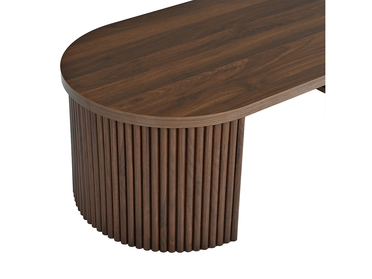 Table basse ovale 100x50x35 cm - Table d'appoint avec 2 compartiments de rangement intégrés - MDF - Marron