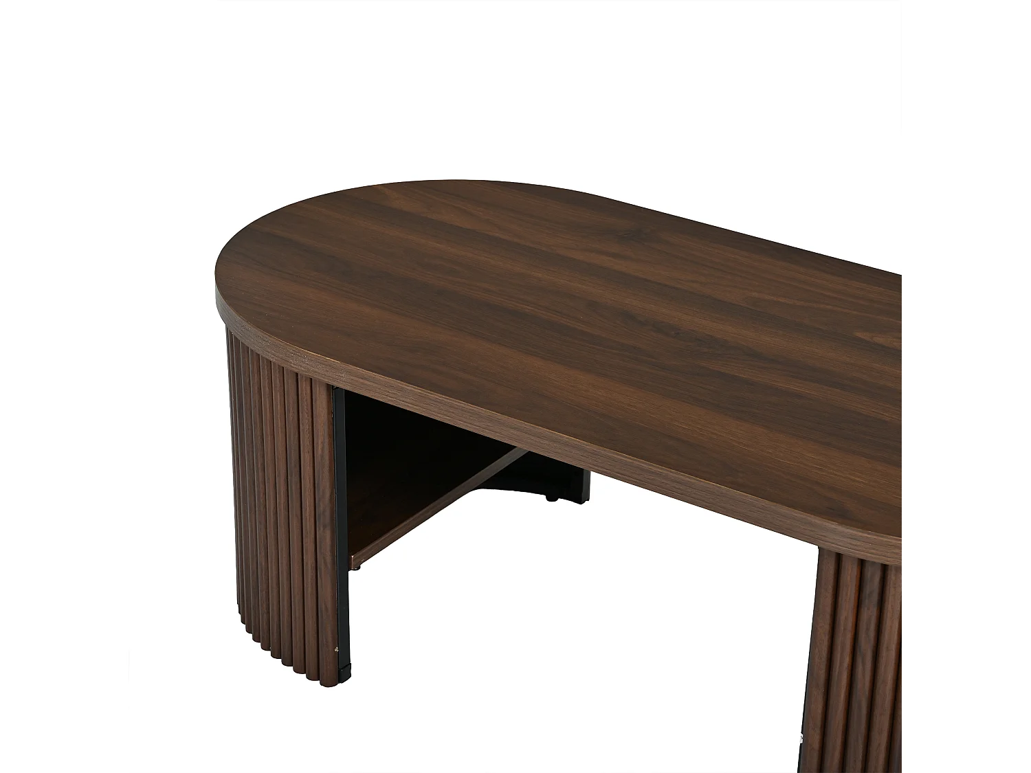 Table basse ovale 100x50x35 cm - Table d'appoint avec 2 compartiments de rangement intégrés - MDF - Marron