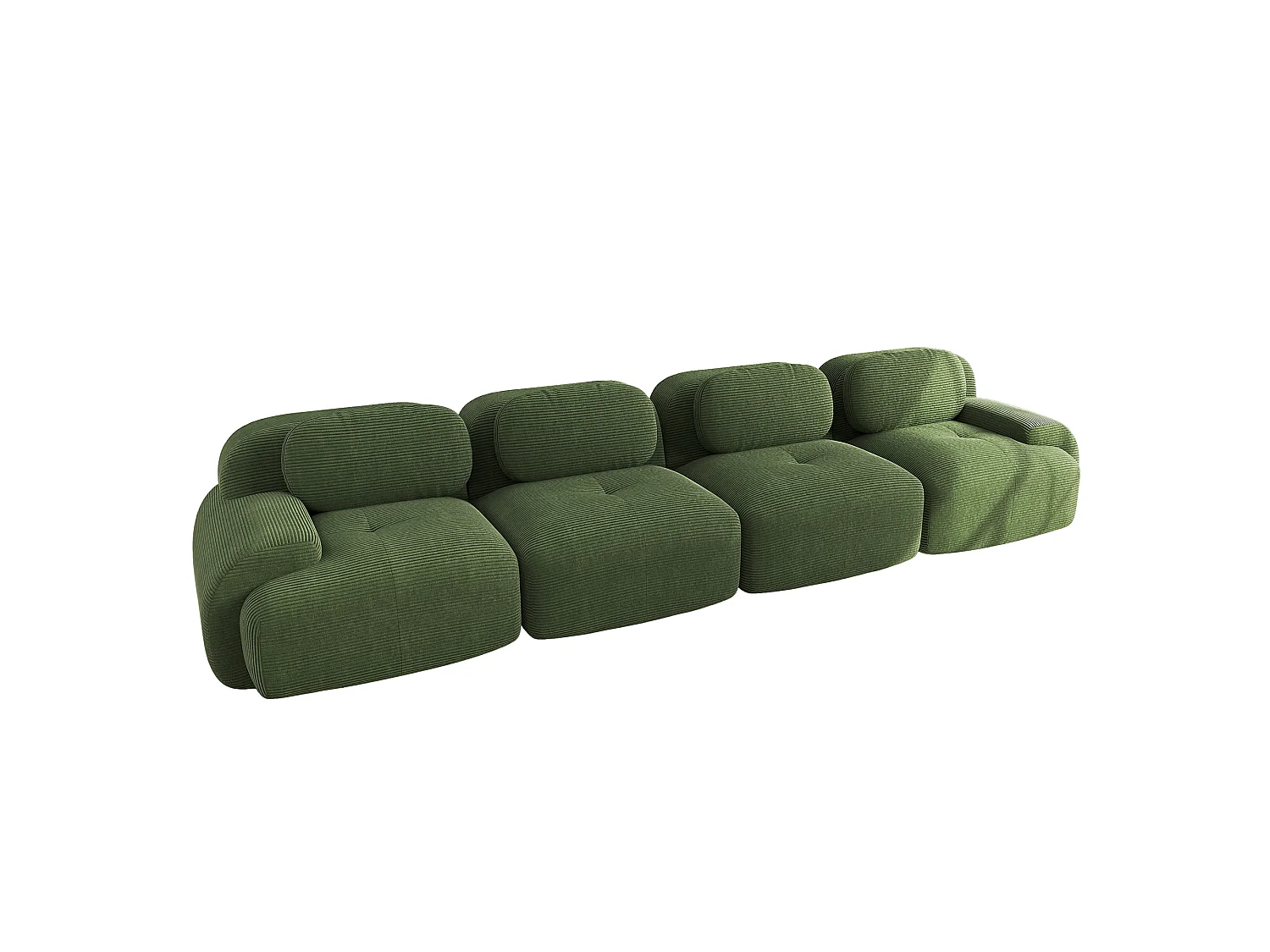 Canapé 4 places sans cadre - Modulaire et combinable - Tissu très élastique - Velours côtelé - Vert