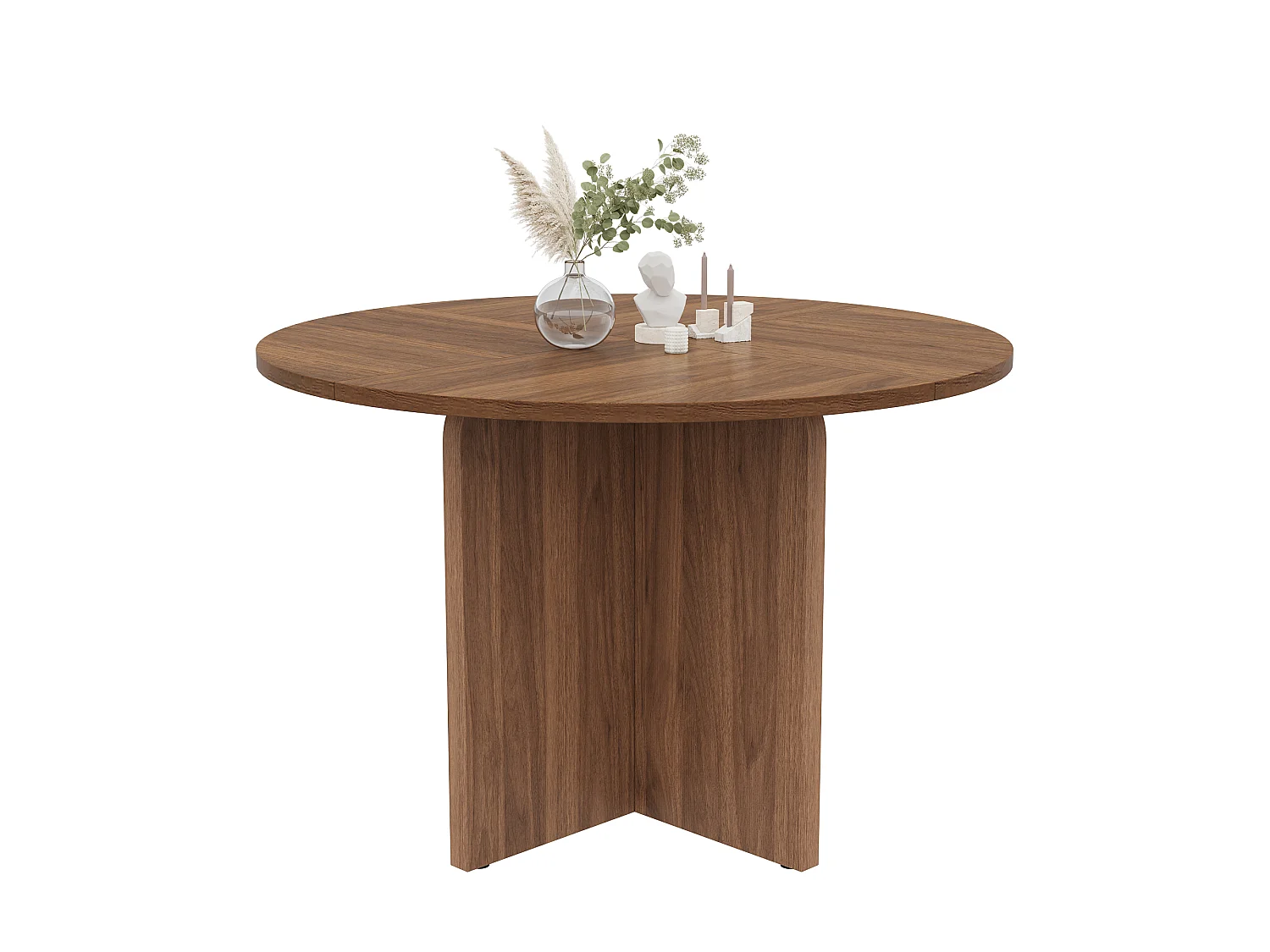 Table de salle à manger ronde 120x120x75cm - 4 à 6 personnes - Style minimaliste - Placage noyer - MDF - Marron