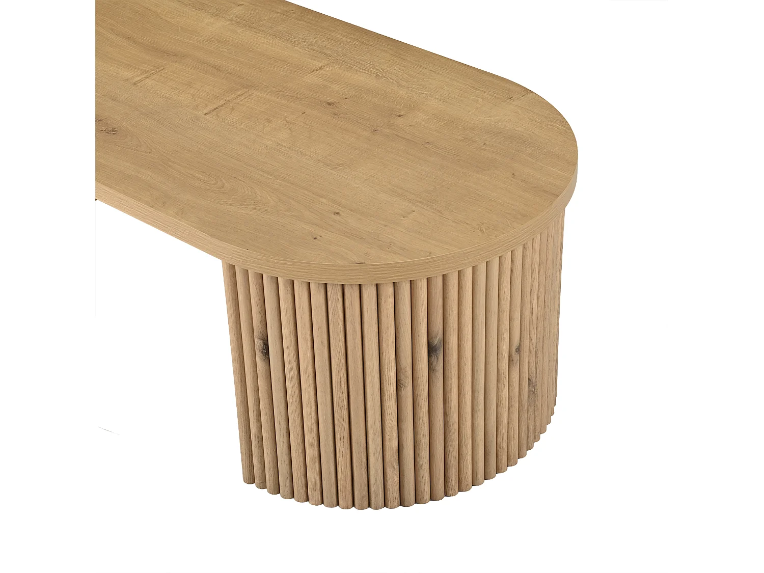 Table basse ovale 100x50x35 cm - Table d'appoint avec 2 compartiments de rangement intégrés - MDF - Naturel