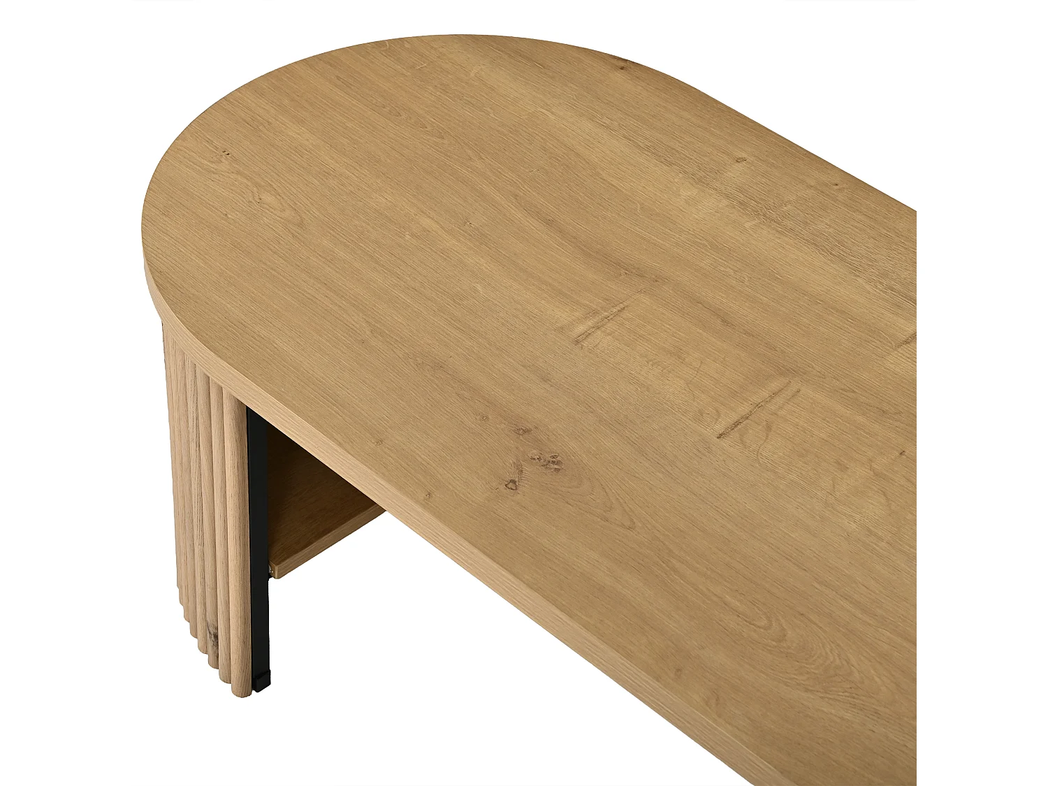 Table basse ovale 100x50x35 cm - Table d'appoint avec 2 compartiments de rangement intégrés - MDF - Naturel