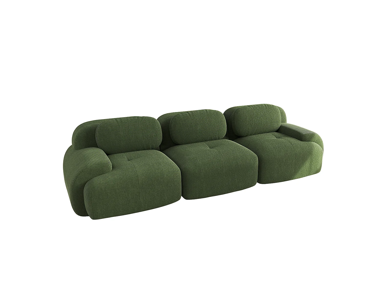 Canapé 3 places sans cadre - Modulaire et combinable - Tissu très élastique - Velours côtelé - Vert