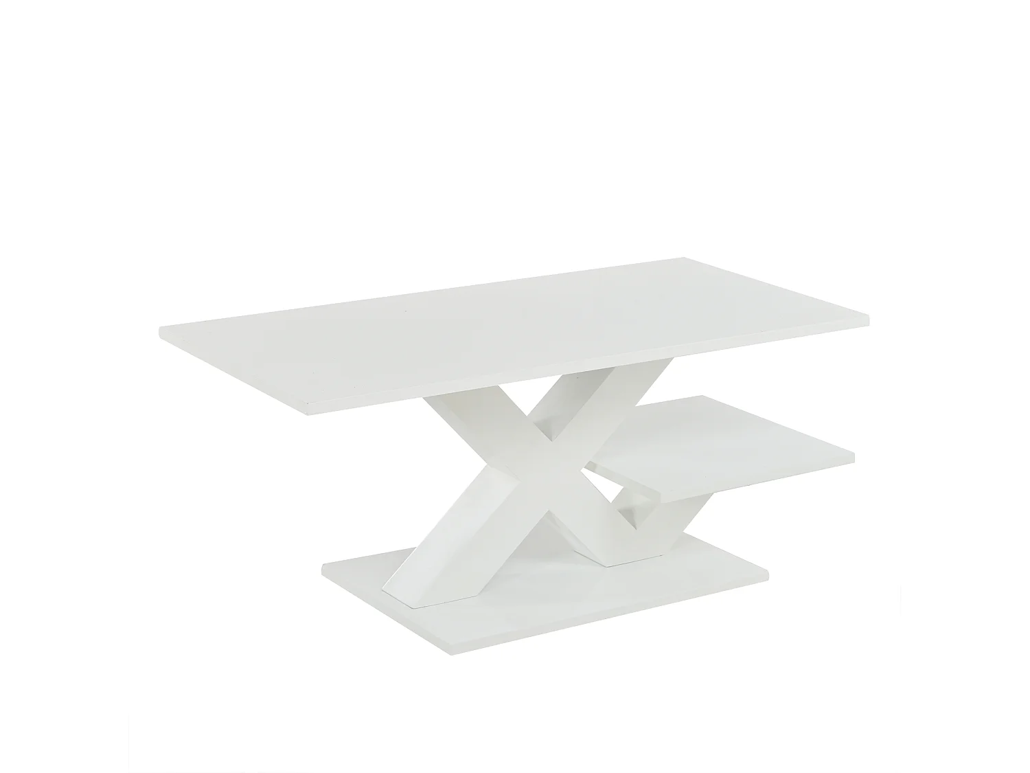 Table basse rectangulaire 100 x 50 x 35 cm - Plateau double face - Finition brillante - Pieds en X - Blanc