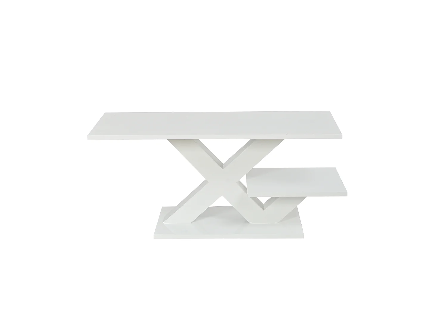 Table basse rectangulaire 100 x 50 x 35 cm - Plateau double face - Finition brillante - Pieds en X - Blanc