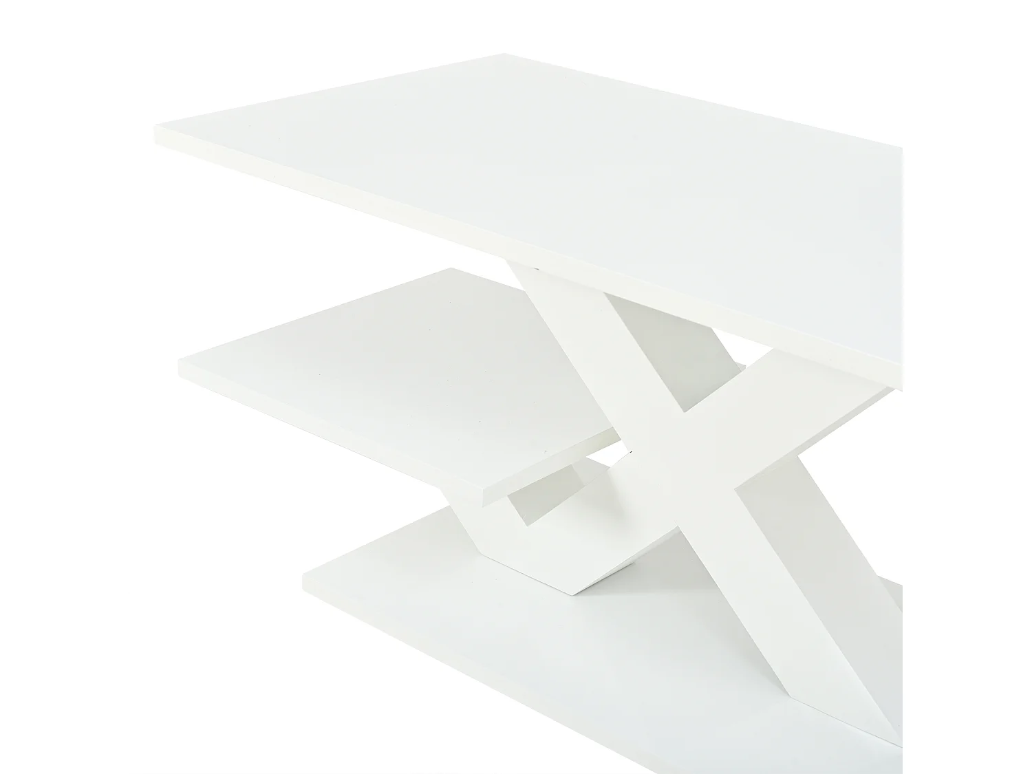 Table basse rectangulaire 100 x 50 x 35 cm - Plateau double face - Finition brillante - Pieds en X - Blanc