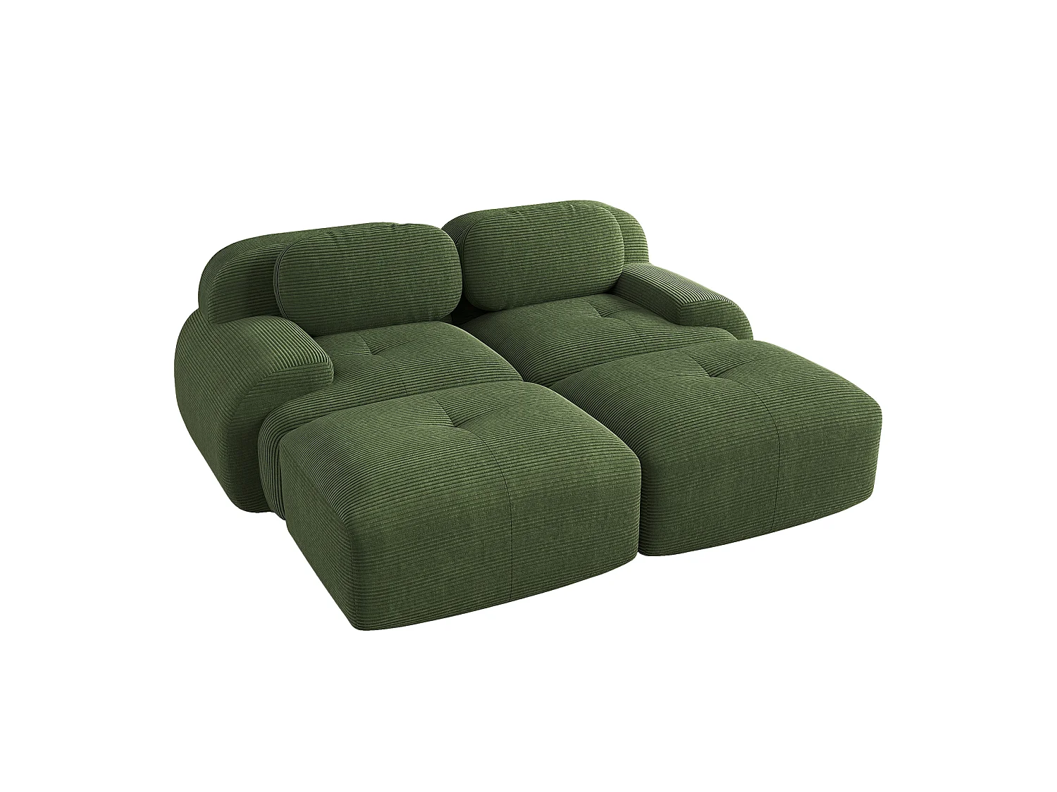 Canapé deux places sans cadre - Modulaire et combinable - chaise longue - Tissu très élastique - Velours côtelé - Vert