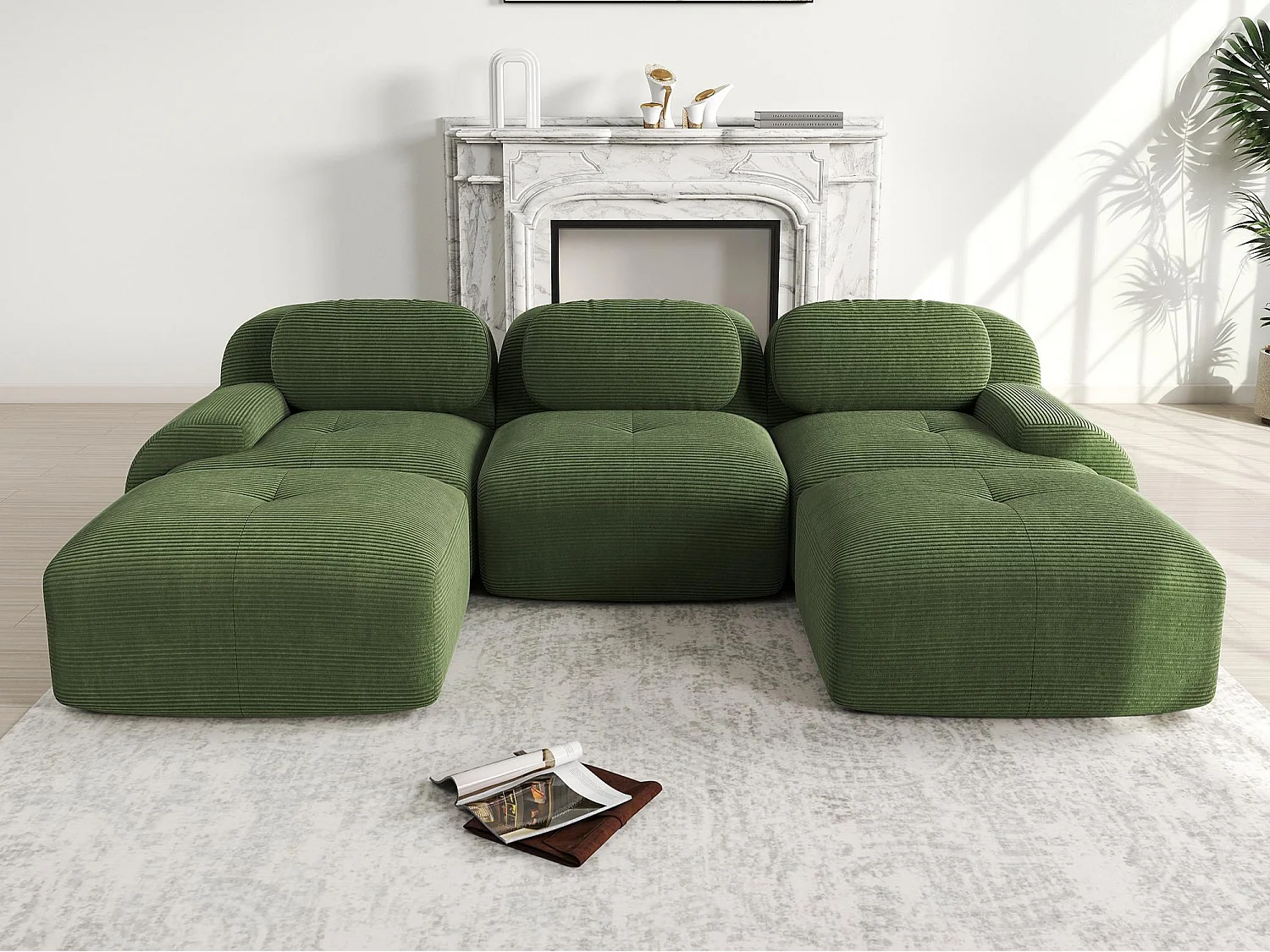 U-formet modulsofa - rammeløst design - Meget elastisk stof - Fløjlsriflet stof - Kræver ingen montering - Grøn