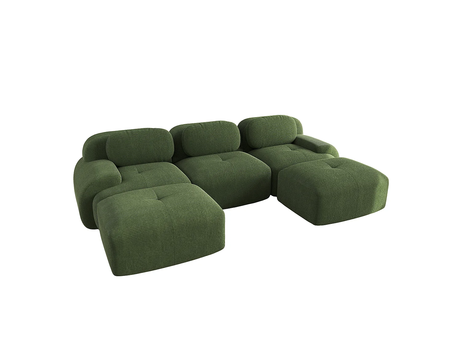 U-formet modulsofa - rammeløst design - Meget elastisk stof - Fløjlsriflet stof - Kræver ingen montering - Grøn
