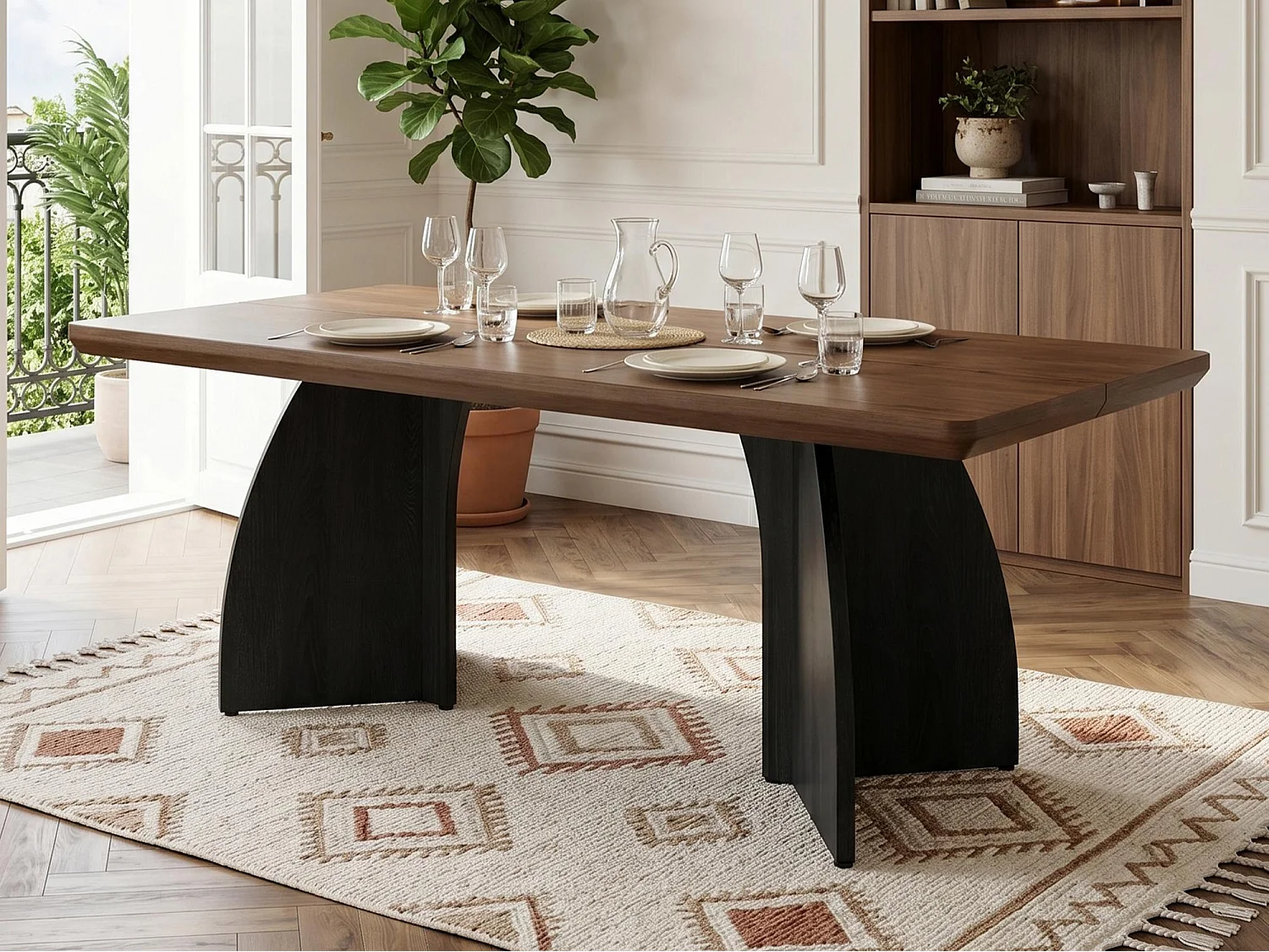Table à manger moderne 160 x 80 x 76 cm - 4 à 6 personnes - Plateau de 4 cm d'épaisseur - Finition noyer - Marron