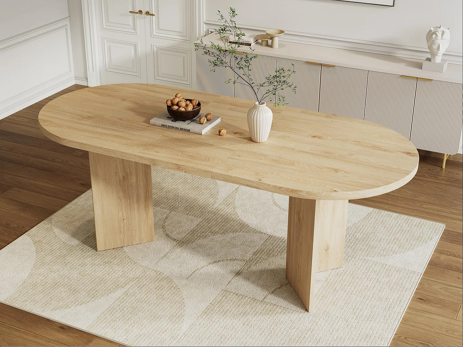 Table à manger 200 x 90 x 75 cm - Idéale pour 6 à 8 personnes - Coins arrondis et plateau épais - MDF - Couleur chêne