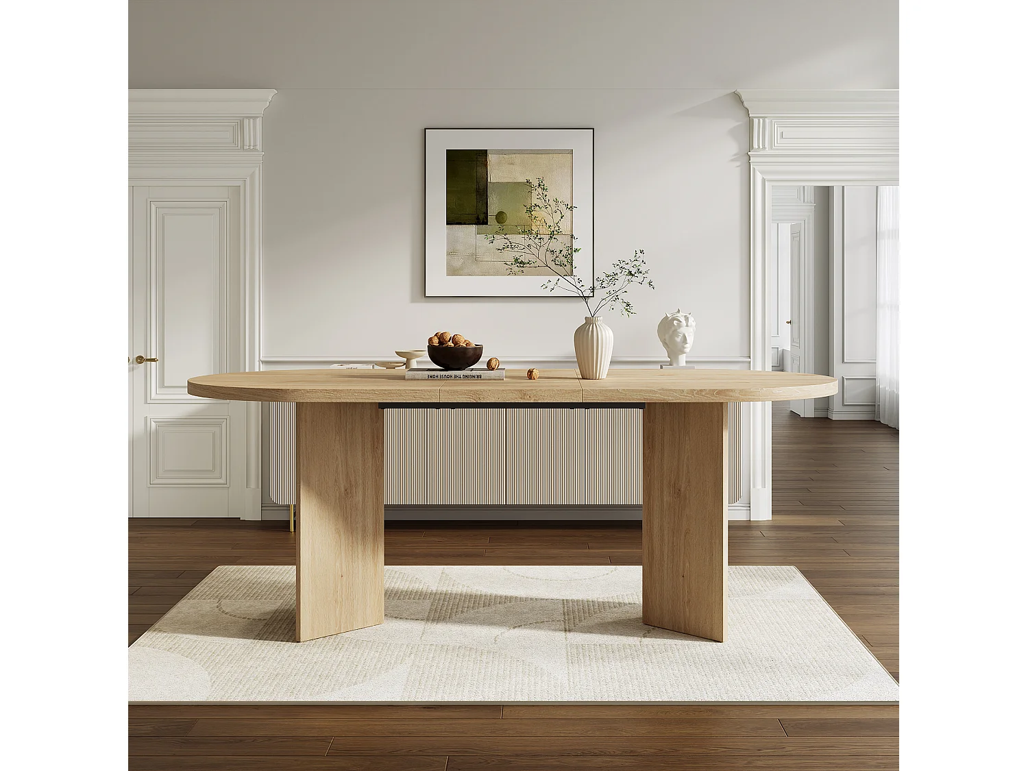 Table à manger 200 x 90 x 75 cm - Idéale pour 6 à 8 personnes - Coins arrondis et plateau épais - MDF - Couleur chêne