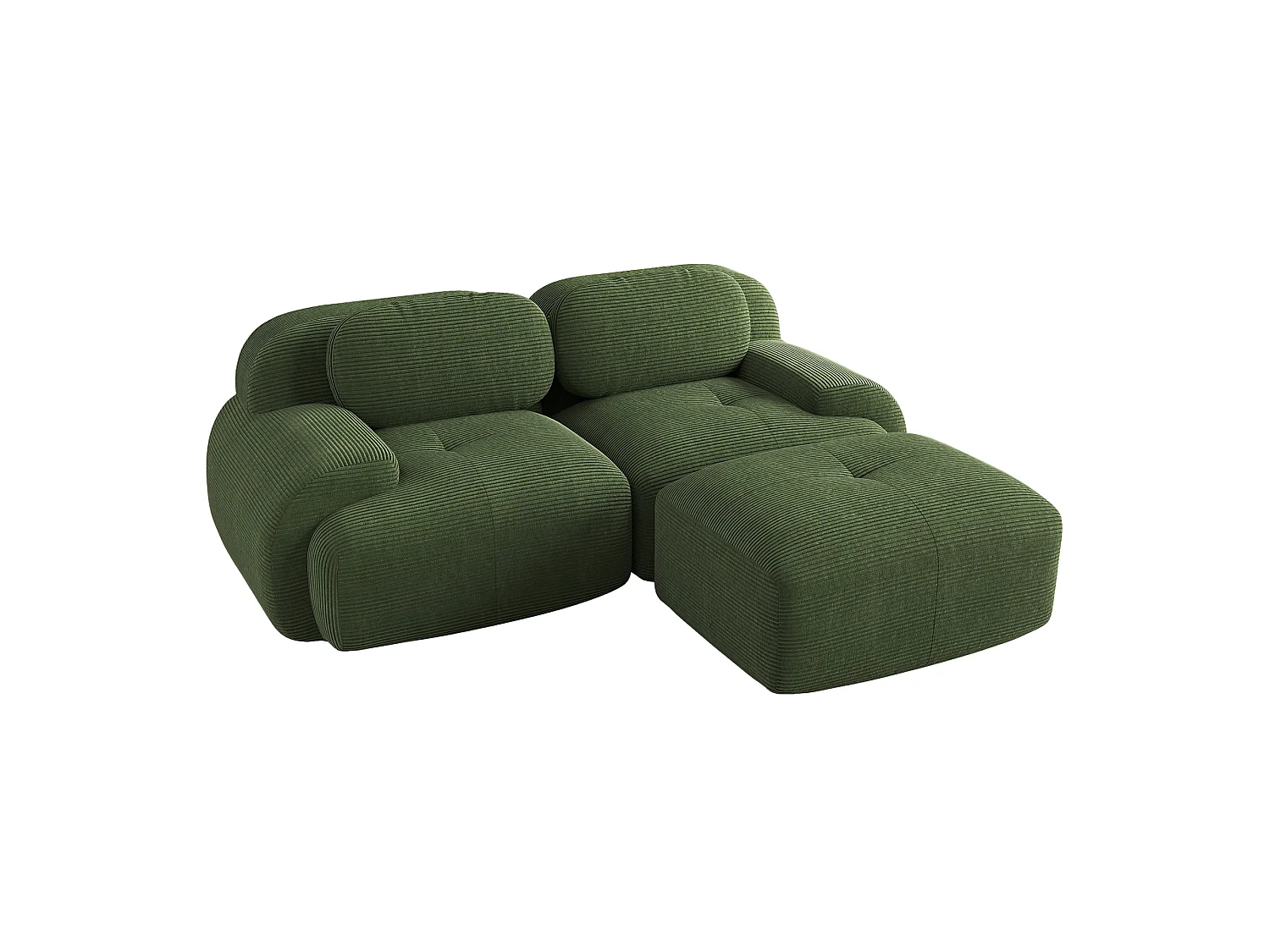 Canapé d'angle sans cadre - Modulaire et combinable - Tissu très élastique - Velours côtelé - Vert