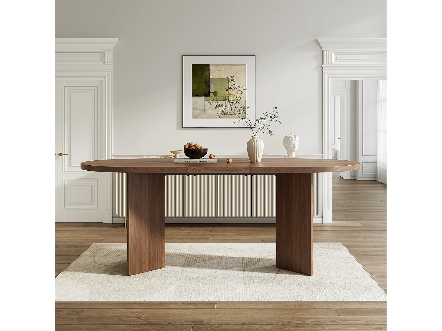 Table à manger 160 x 80 x 75 cm - Idéale pour 6 à 8 personnes - Coins arrondis et plateau épais - MDF - Couleur noyer