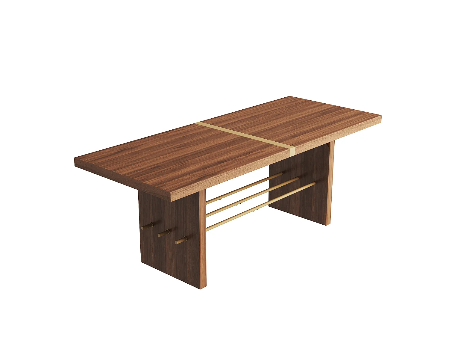 Table à manger moderne 180x75x75 cm - Idéale pour 6 à 8 personnes - Plateau de 4 cm d'épaisseur - Coloris noyer et doré