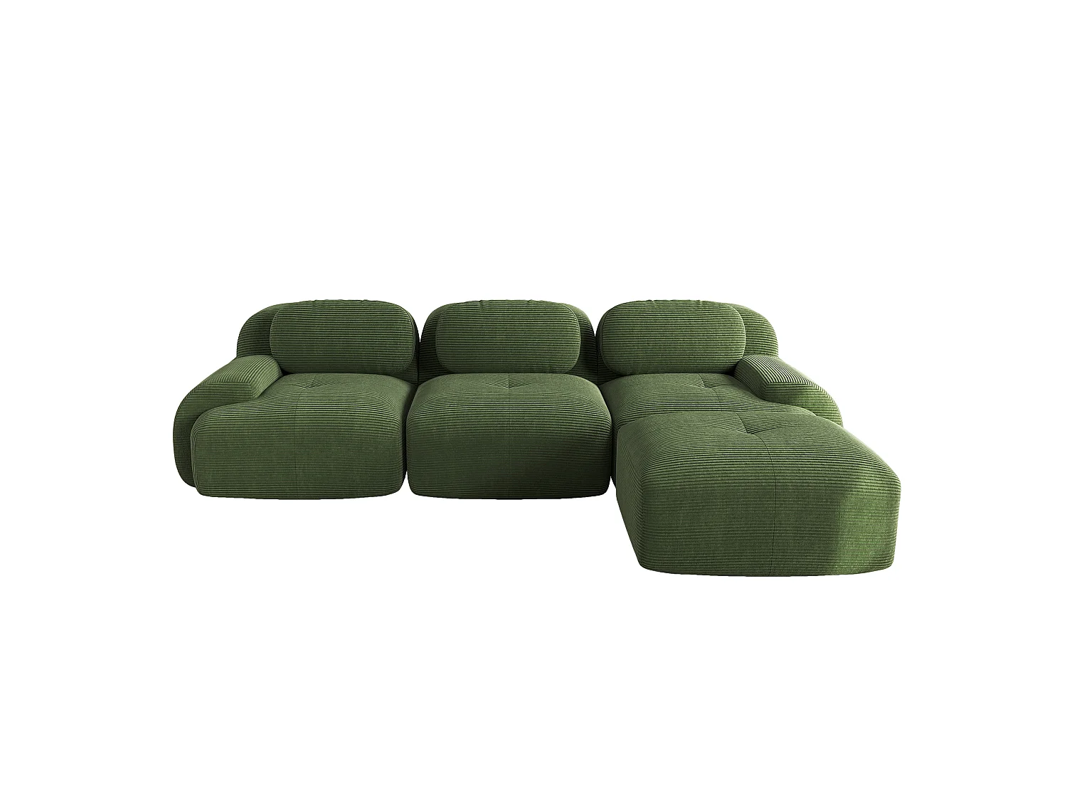 Canapé d'angle 3 places sans cadre - Modulaire et combinable - Tissu très élastique - Velours côtelé - Vert