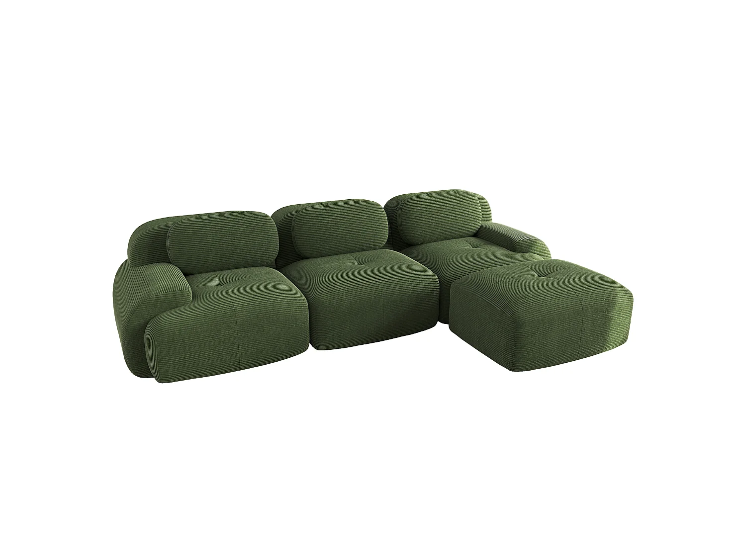 Canapé d'angle 3 places sans cadre - Modulaire et combinable - Tissu très élastique - Velours côtelé - Vert