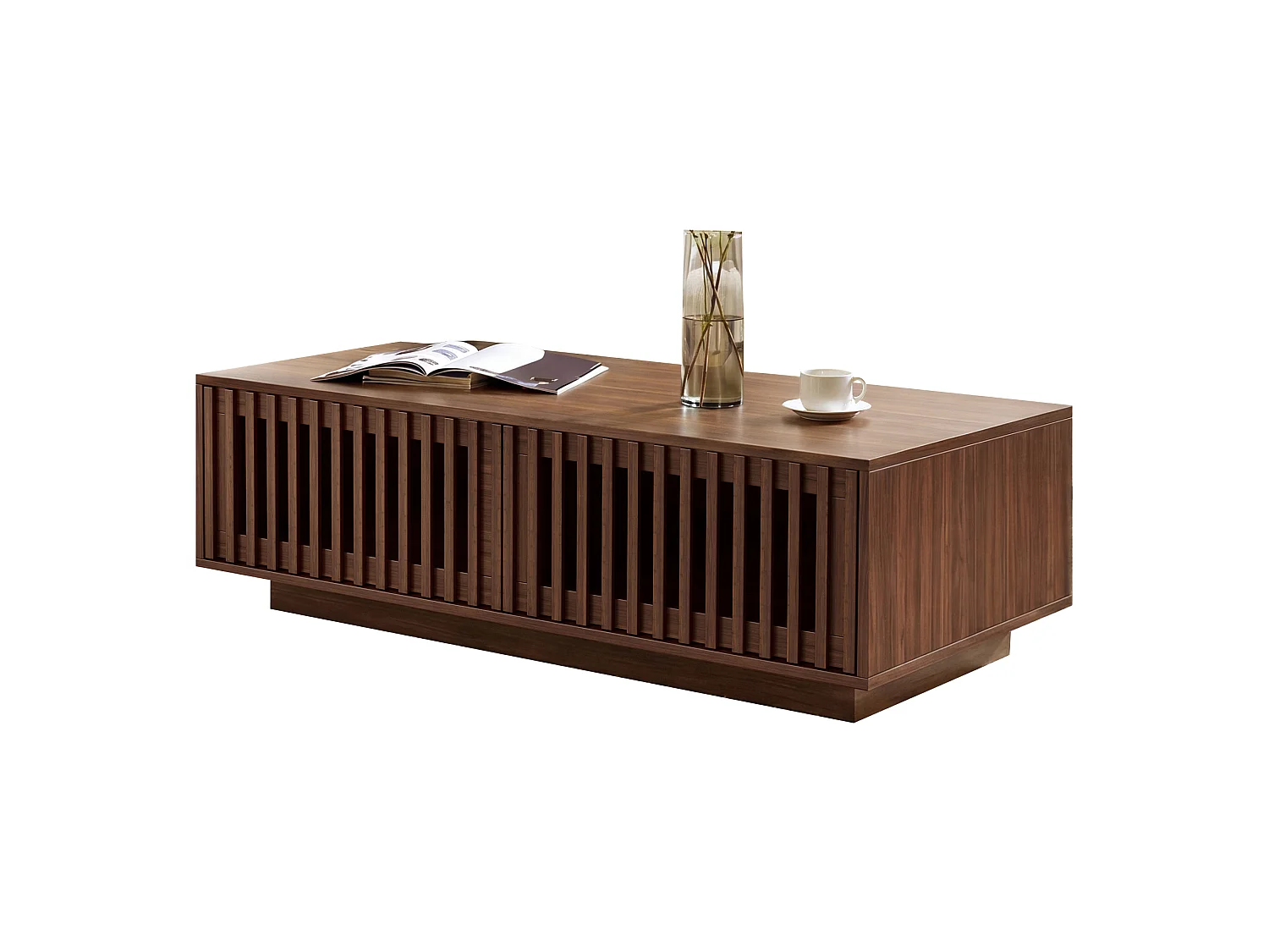 Table basse rectangulaire 100 x 50 x 35 cm - 2 portes - Design ajouré - Panneaux de particules et MDF - Marron