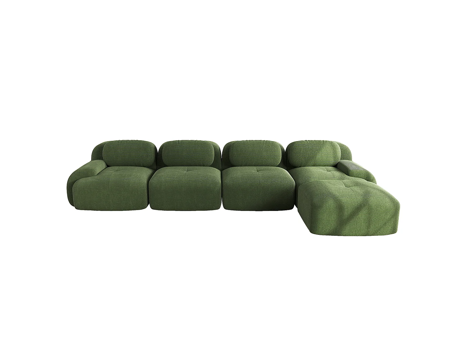 Canapé d'angle 4 places sans cadre - Modulaire et combinable - Tissu très élastique - Velours côtelé - Vert