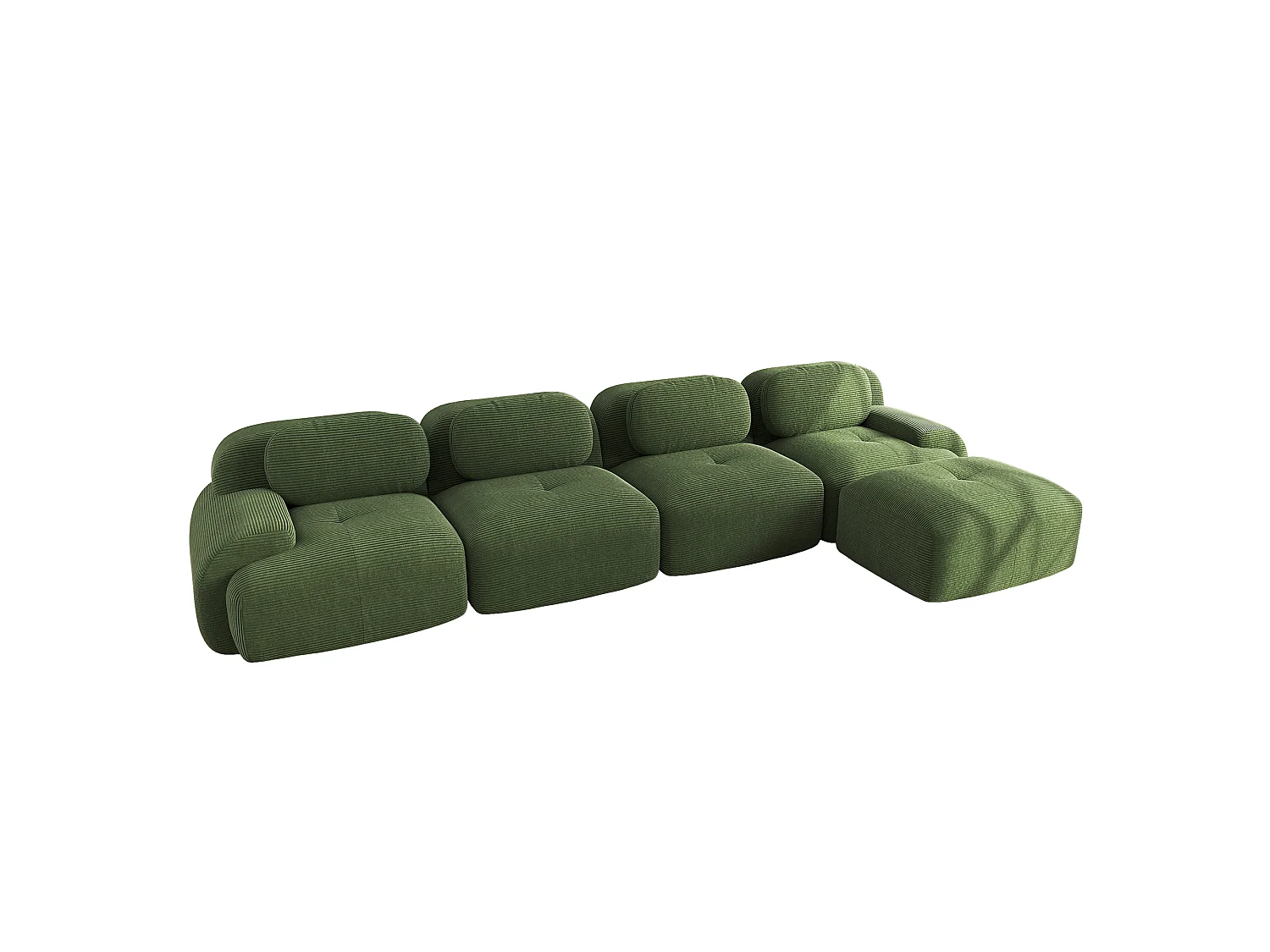 Canapé d'angle 4 places sans cadre - Modulaire et combinable - Tissu très élastique - Velours côtelé - Vert
