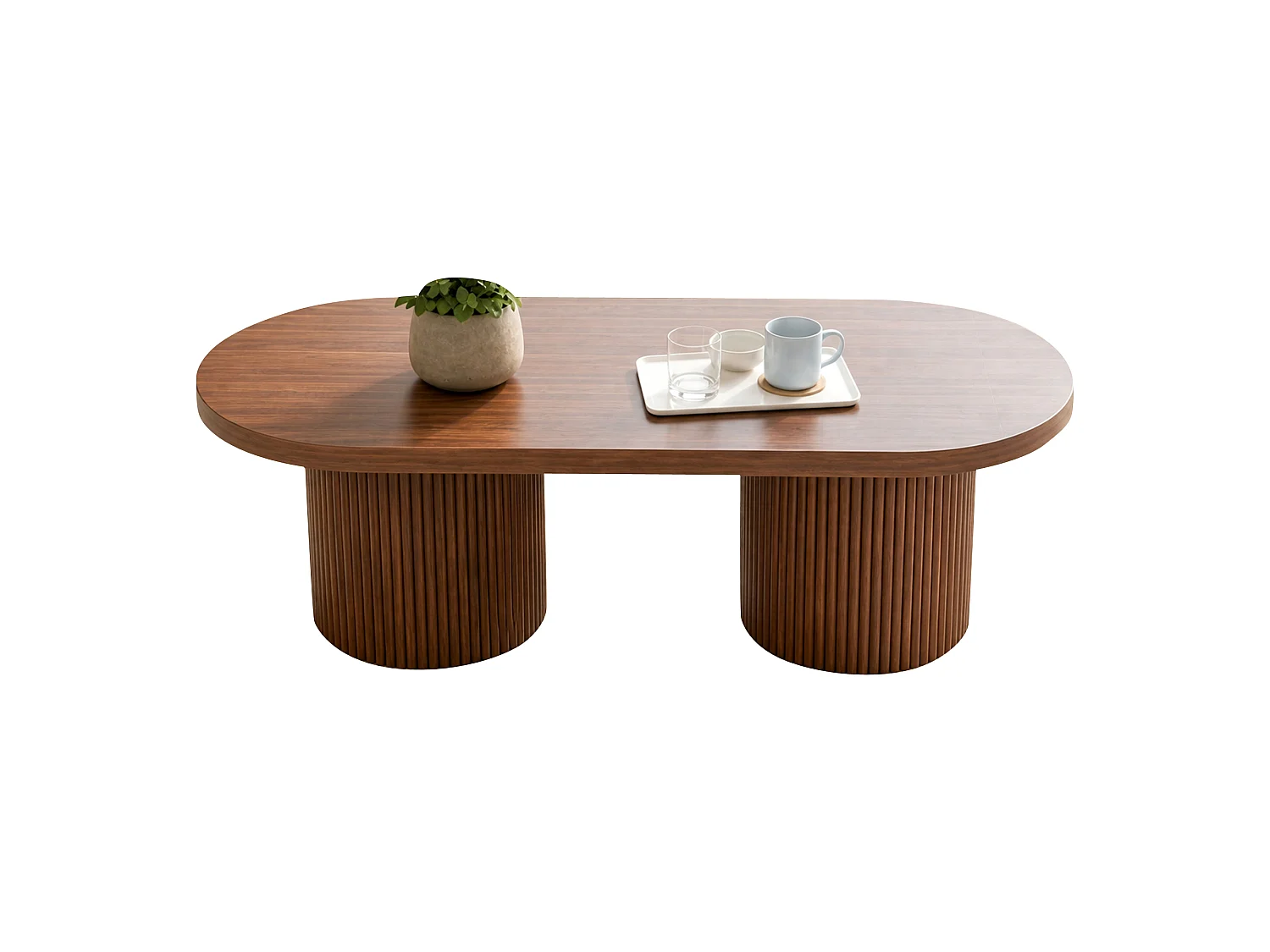 Table basse ovale 100x50x35 cm - Table d'appoint moderne - Piètement colonne romaine - MDF - Marron