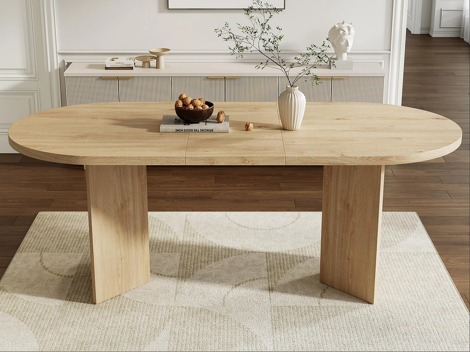 Table à manger 160 x 80 x 75 cm - Idéale pour 6 à 8 personnes - Coins arrondis et plateau épais - MDF - Couleur chêne.