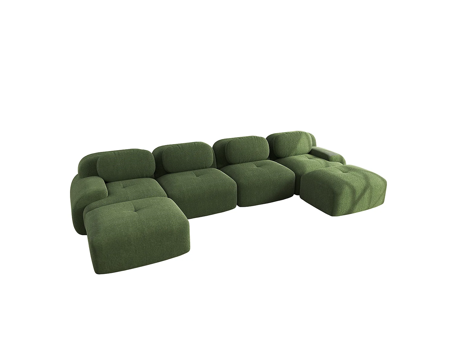 Canapé modulaire en forme de U - conception sans cadre - Tissu très élastique - Velours côtelé - Aucun assemblage requis - Vert