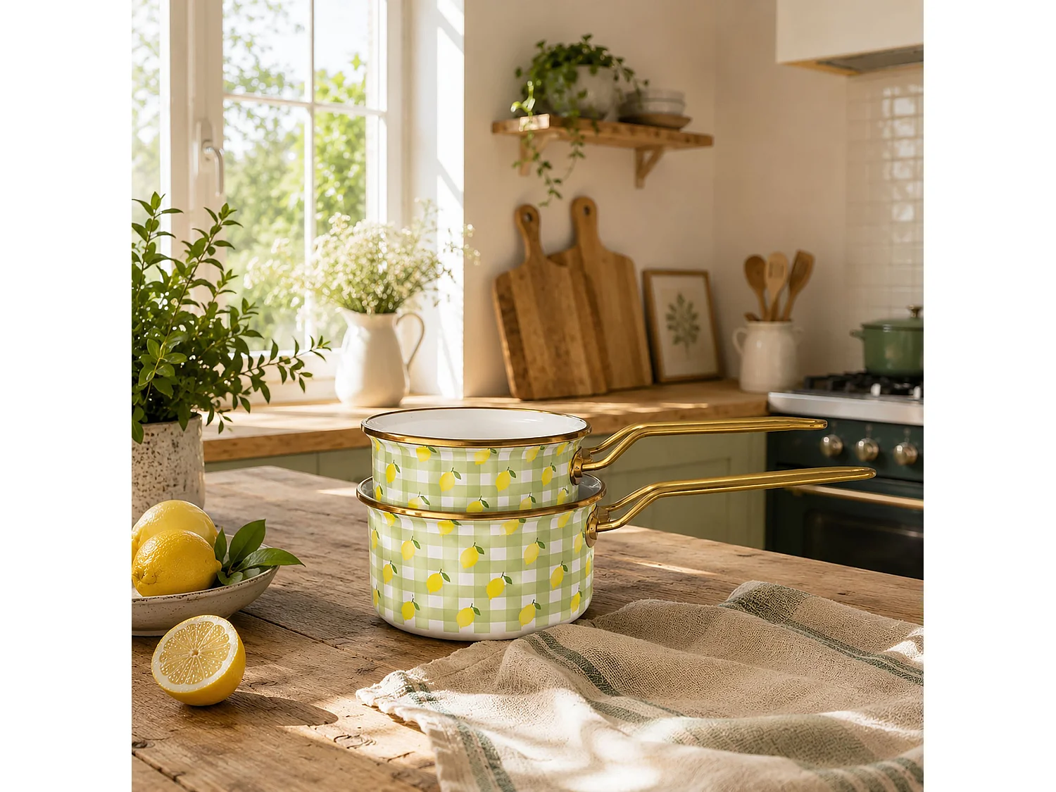 Menastyl - Lot 2casseroles Vichy Citron 16/18cm En Acier émaillé
