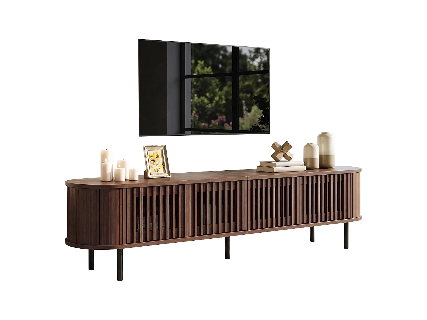 Meuble TV moderne 178x39,5x49,5 cm - 4 portes - Convient aux TV jusqu'à 75 pouces - MDF - Marron