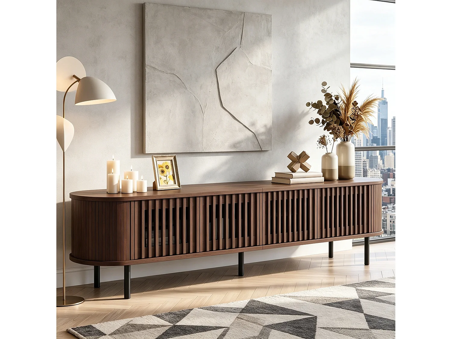 Meuble TV moderne 178x39,5x49,5 cm - 4 portes - Convient aux TV jusqu'à 75 pouces - MDF - Marron
