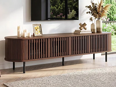Meuble TV moderne 178x39,5x49,5 cm - 4 portes - Convient aux TV jusqu'à 75 pouces - MDF - Marron