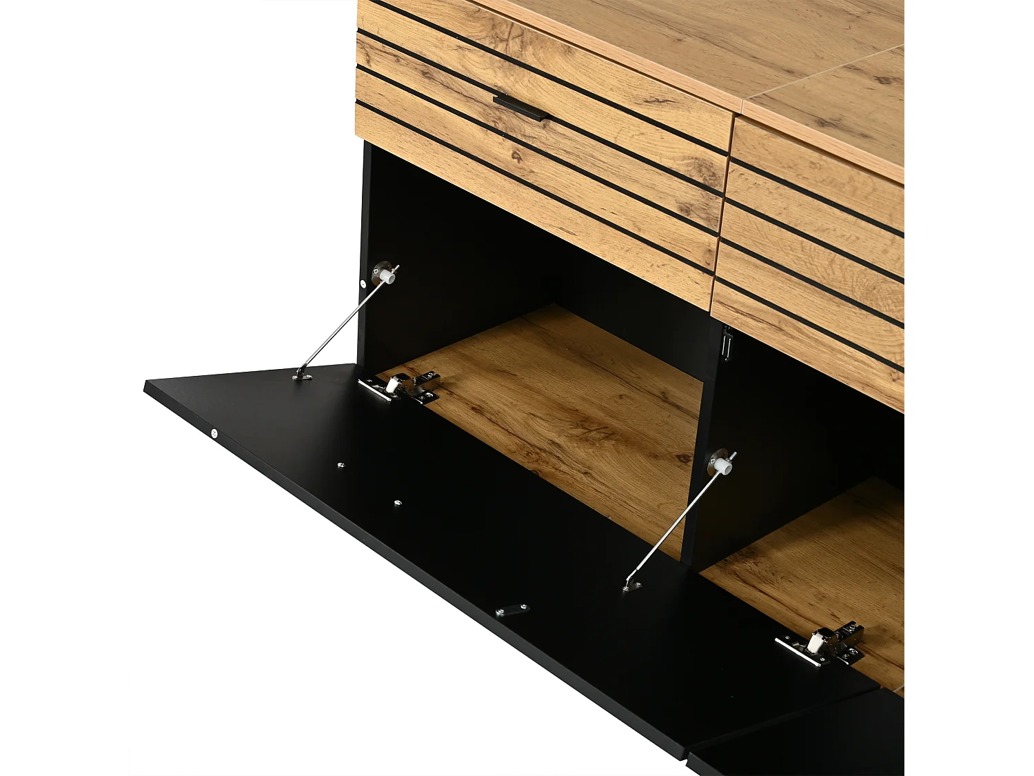 Meuble TV moderne 168 x 38 x 59 cm - 2 portes et 3 tiroirs - Convient aux TV jusqu'à 65 pouces - Finition bois et noir