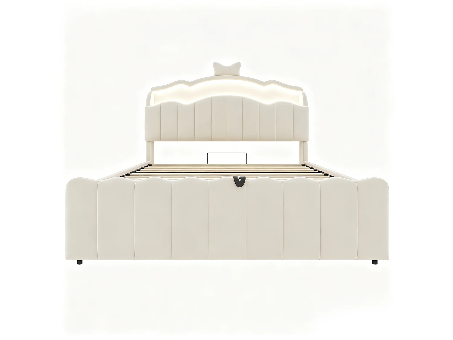 Lit coffre capitonné 140 x 200 cm - velours - avec lumière LED - avec port de chargement USB - beige (matelas non inclus)