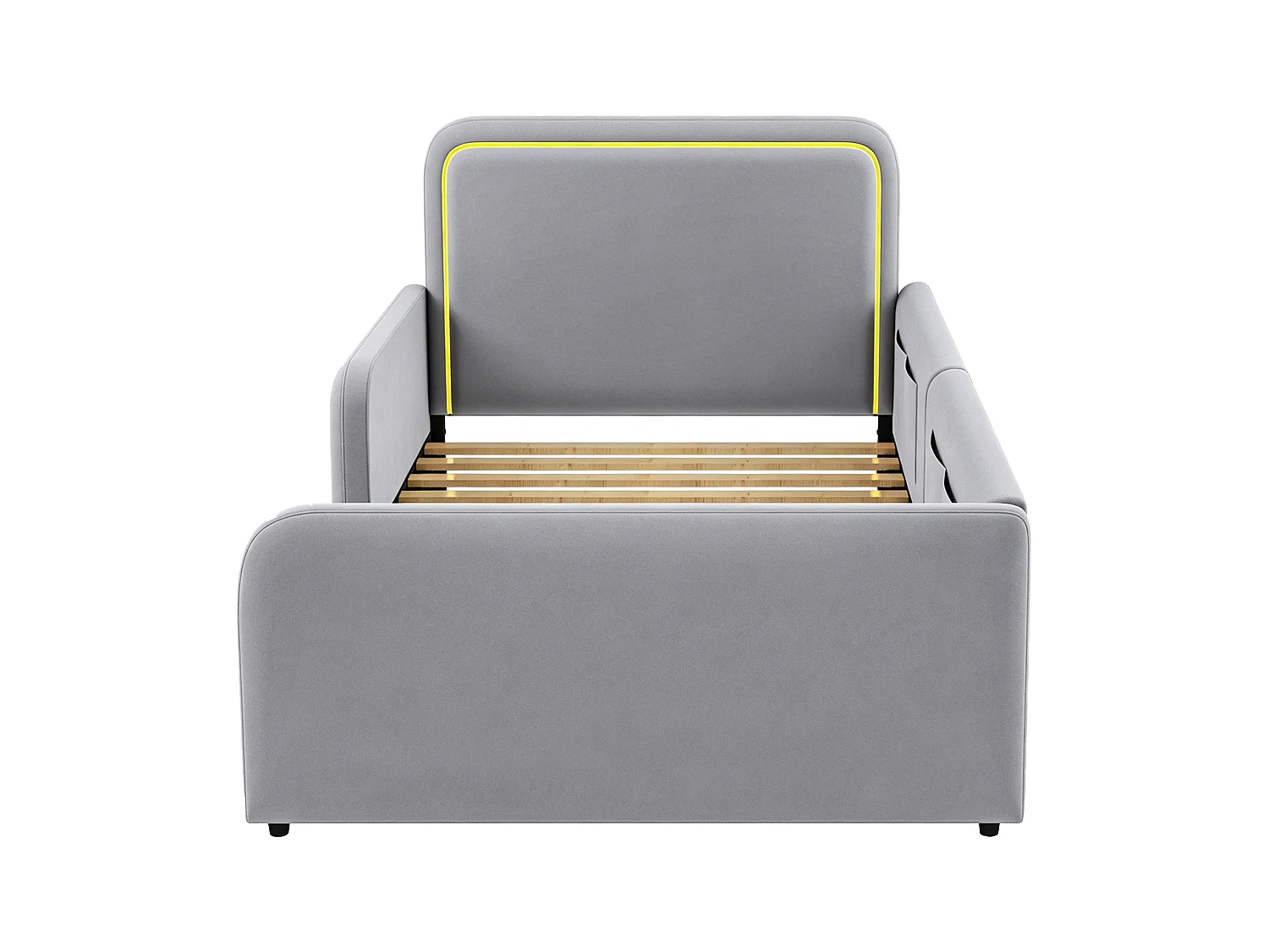 Lit enfant capitonné 90 x 200 cm - avec bande lumineuse LED - avec poches latérales - gris (matelas non inclus)